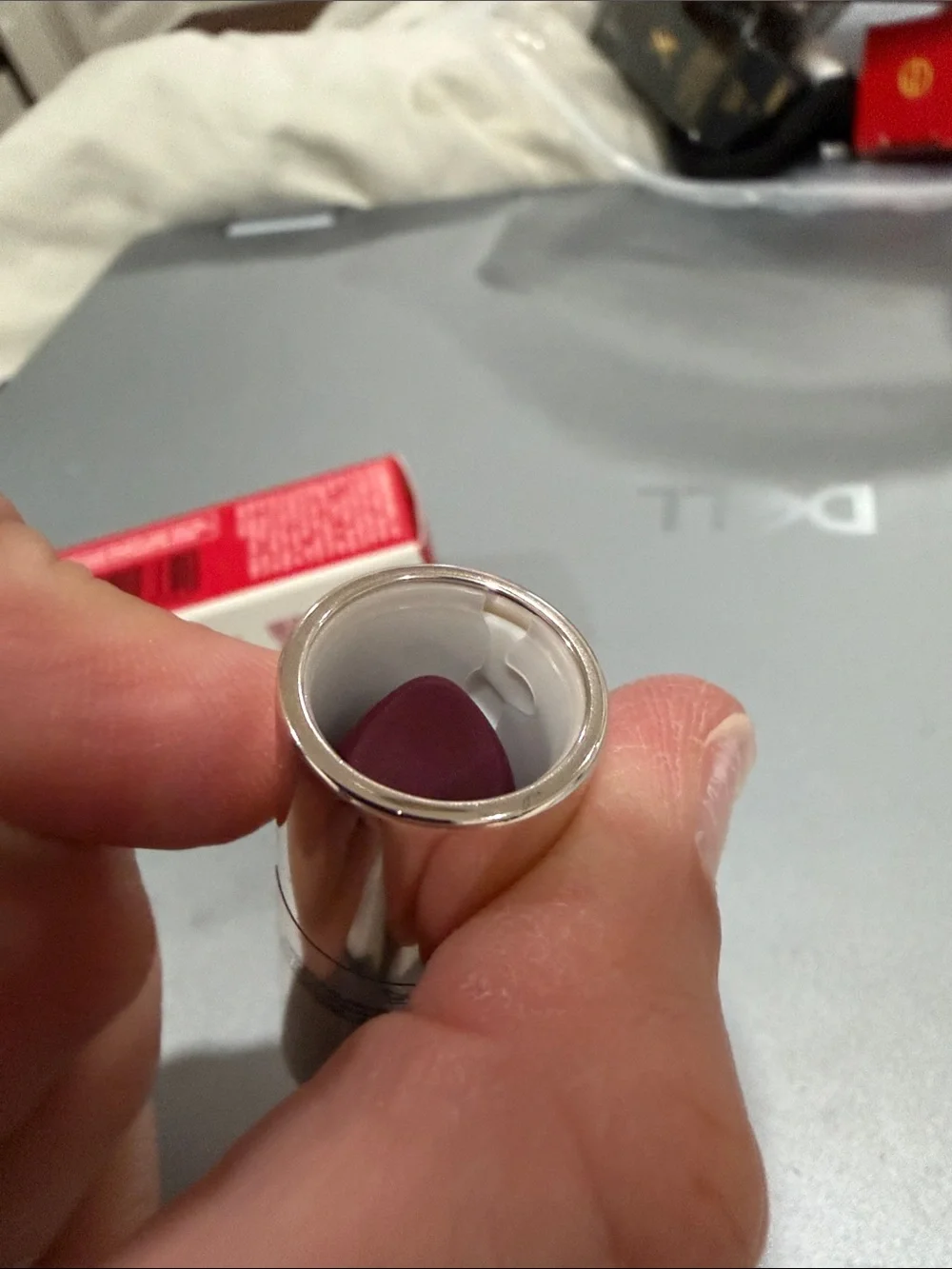 Clarins Joli Rouge Velvet Refill 744V Soft Plum - Silver Tube with Red Accents